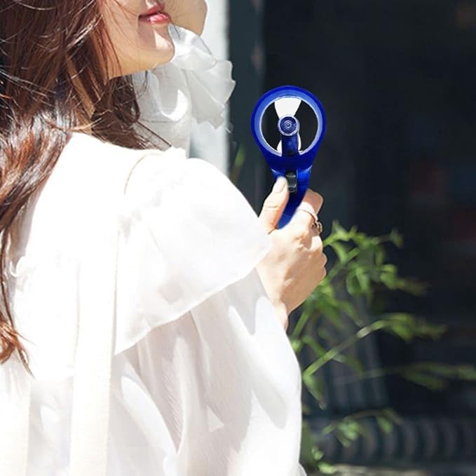 Mini Handheld Fan, Portable Handheld Misting Fan, Personal Cooling Fan, Handheld Battery Powered Beach Fan, Small Personal Fan for Office, Travel, Home, Outdoors, Hiking, Camping (Blue)