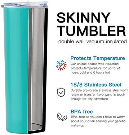 Double Wall 188 Stainless Steel Vacuum slim skinny tumbler with straw and lid, insulated travel mug keeping beverage cold and warm (pink, 20oz)