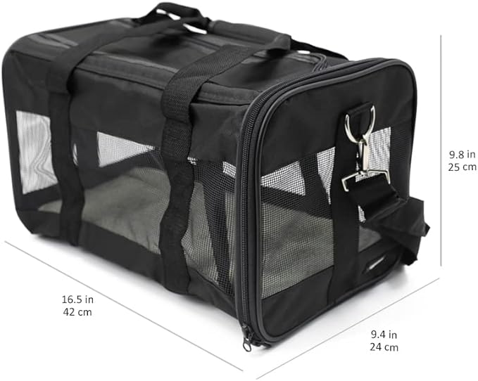 Basics Soft-Sided Mesh Pet Travel Carrier for Dog, Cat, up to 16 pounds, 16.5" L x 10.6" W x 11" H, Black