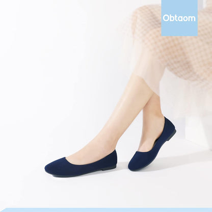 Obtaom Round Toe Women Flat Shoes Slip on Girls Dress Black Ballet Flats.