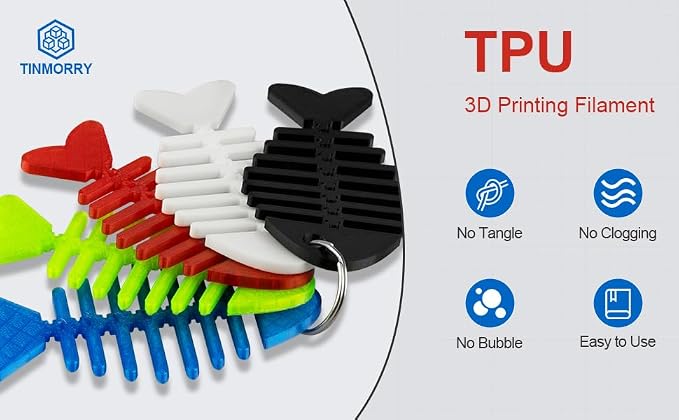 TINMORRY TPU Filament 1.75mm, TPU 95A Flexible 3D Printer Filament with Glossy Finish, Suitable for Most FDM 3D Printers, 1kg Spool (2.2 lbs), White