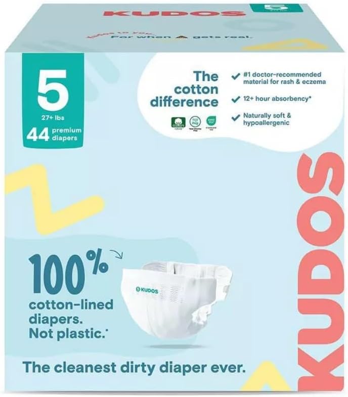 Kudos Chlorine Free Premium Diapers - Cotton-Lined - Size 5, 23 Count - 27+ lbs
