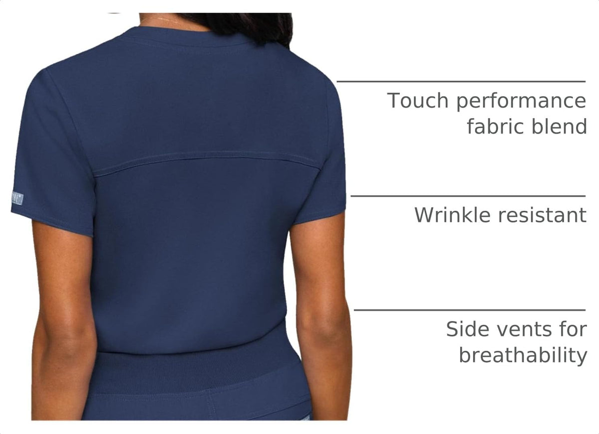 Med Couture Women's V-Neck Scrub Top, Modern Fit Tuck-in Top with Stretchy Rib-Knit Shoulders and Chest Pocket - MC7448