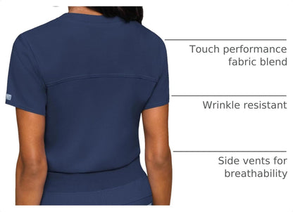 Med Couture Women's V-Neck Scrub Top, Modern Fit Tuck-in Top with Stretchy Rib-Knit Shoulders and Chest Pocket - MC7448