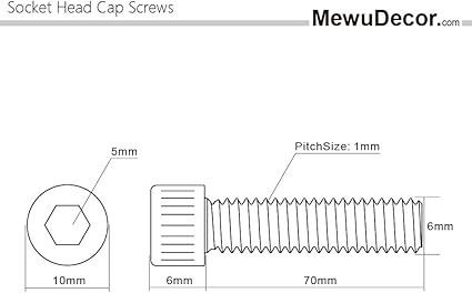 M6-1.0 x 70mm Socket Head Cap Screws Metric, Allen Socket Drive, Stainless Steel 18-8, Fully Threaded, Bright Finish, Machine Thread, 10 PCS