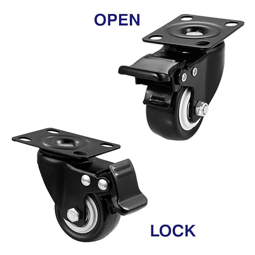 2" Caster Wheels, Heavy Duty Casters with Brake Set of 4, Locking Casters with 360 Degree No Noise Polyurethane (PU) Wheels, Swivel Plate Castors Pack of 4