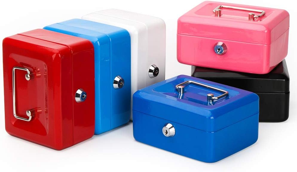 Cash Box with Money Tray and Key Lock, Parrency Large Money Box, 11 4/5" x 9 2/5" x 3 1/2", (Black Key Lock, XLarge)