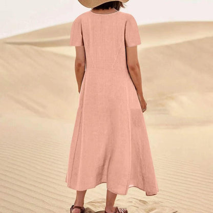 SMIDOW Women's Summer Cotton Linen Long Dress Sleeveless Elegant Flowy Dresses Plus Size Loose Comfy Dress with Pockets
