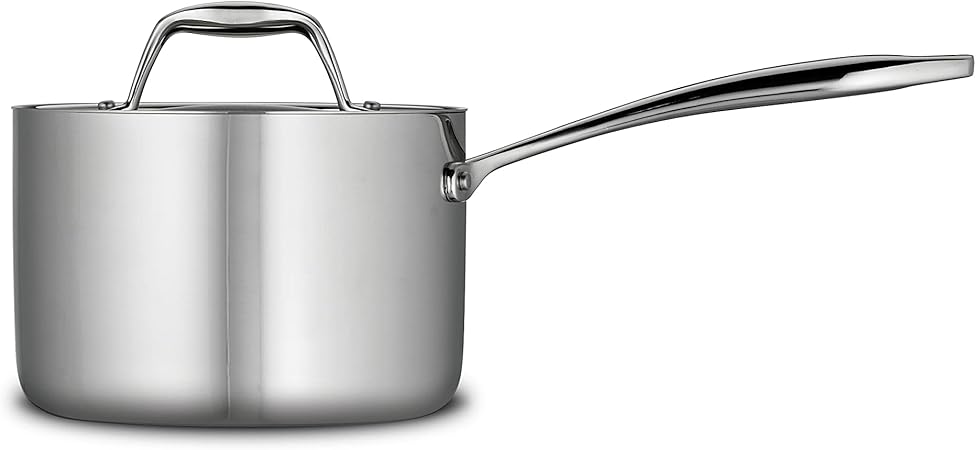 Tramontina Tri-Ply Clad Stainless Steel 2-Quart Sauce Pan with Lid, Induction-Ready, Dishwasher-Safe, NSF-Certified, Made in Brazil