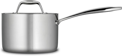 Tramontina Tri-Ply Clad Stainless Steel 2-Quart Sauce Pan with Lid, Induction-Ready, Dishwasher-Safe, NSF-Certified, Made in Brazil