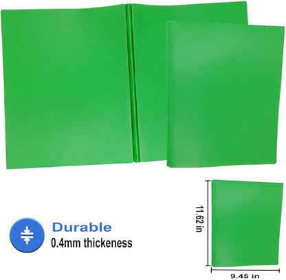 WR Plastic Two Pocket Folder with 3 prongs for Office and School-6 Pack (Green)