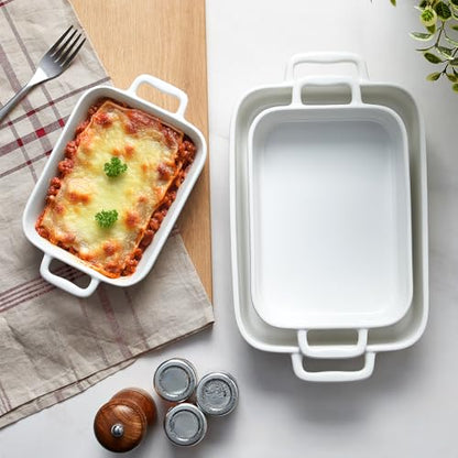 ONEMORE Casserole Dishes for Oven Baking Dishes SET OF 3,Ceramic Bakeware Sets with Handles for Cooking White , Microwave & Dishwasher Safe(7.5/11.2"/15.4") NOT A SET OF 4"