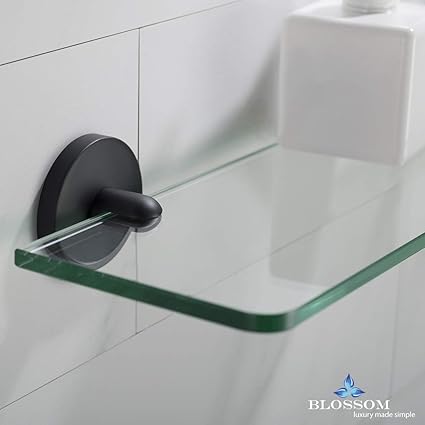 Blossom Glass shelf Tempered Glass Solid Brass Bathroom Accessory Rectangular Shower Storage Wall Mount Matt Black BA02 507 04