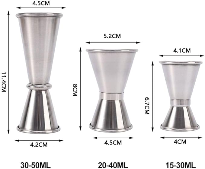 Double Cocktail Jigger,3 Size Stainless Steel Japanese Style Bar Measuring Jigger Cocktail Alcohol Measuring Tools for Bartender Bartending(3050ml)