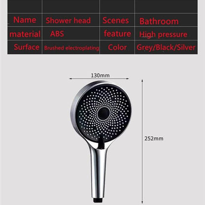 3 Mode Shower Head with 13Cm Panel Liquid Silicone Outlet Hole High Pressure Water Saving Adjustable Bathroom Accessories,Silver Set