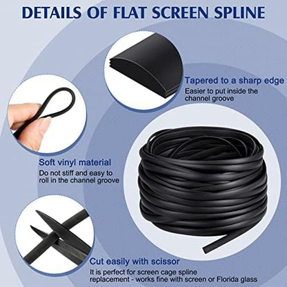 Flat Screen Spline 0.315 Width Vinyl Screen Spline Flat Bottom and Curved Top Edge Screen Spline for Replace The Glass Screen on Windows or Patio Screen Doors, 0.092" Thickness (100 ft)