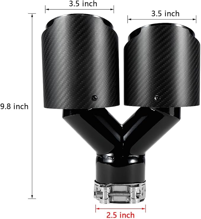 A-KARCK Carbon Fiber Exhaust Tip 2.5" Inlet to Dual 3.5" Outlet, High Temperature Resistance 9.8" Long Stainless Steel Tailpipe tip, Set of 2