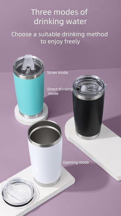 20oz Insulated Cup, Car Cup, Vacuum Stainless Steel Water Ccup With Lid and Straw, Suitable for Travel, Ddriving, and Office (Rose, Straw cover), CTBWB058
