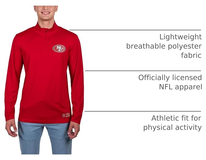 3XL, Ultra Game Men's NFL Official Super Soft Quarter Zip Long Sleeve T-Shirt