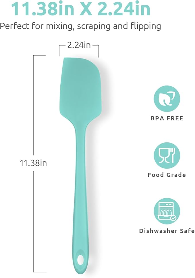 Heat Resistant Silicone Large Spatula: U-Taste 600oF High Heat Flexible 11.38in Silicon Mixing Stirring Cooking Scraping Baking Bowl Scraper Seamless Spreader for Kitchen Nonstick Cookware (Aqua Sky)
