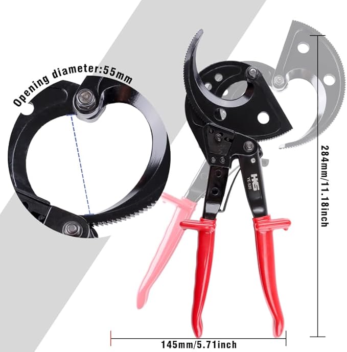 HKS Ratchet Cable Wire Cutter Heavy Duty for Cutting Electrical Aluminum Copper and Multi-core Cables up to 400mm²