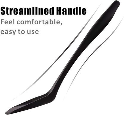 Silicone Wok Turner, Heat Resistant Solid Silicone Stir Fry Spatula for Non Stick Cookware (Black)