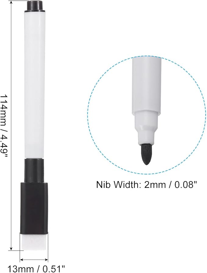 PATIKIL Dry Erase Marker Pens, 30 Pack Black Ink Fine Point Low Odor Whiteboard with Eraser Cap for Office Home Classroom, White Pen Rod