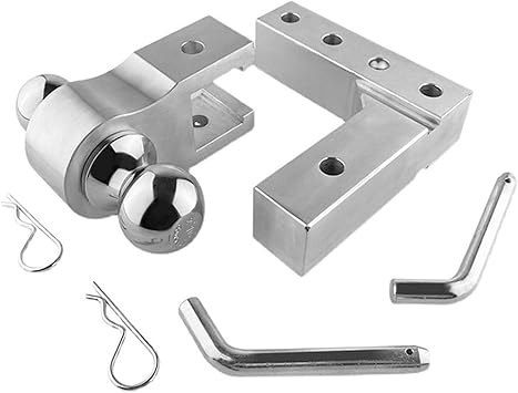 Trailer Hitches Tow Accessories, Aluminum 4 Levels Adjustable 6" Trailer Raise Drop WTow Hook Double Ball Mount 2 Inch Standard Receiver Parts for RV,SUV, ATV and Truck etc