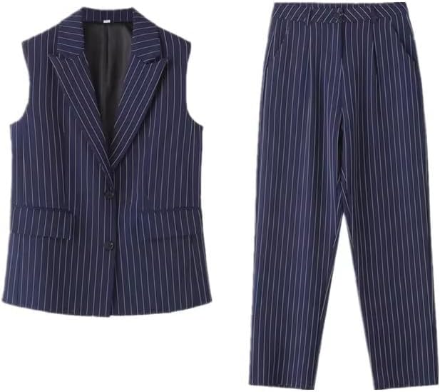 LIXINGHEITANG European and American style womens casual sleeveless loose striped vest trousers suit