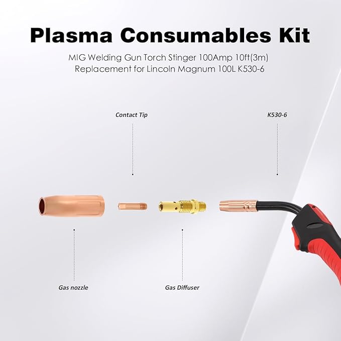MIG Welding Gun K530-6 Magnum Torch Stinger 100Amp 10ft Replacement for Lincoln Magnum 100L K530-6 SPPower MIG 140T 180T,Easy-CorePro-MIGMIG Pak 140 180