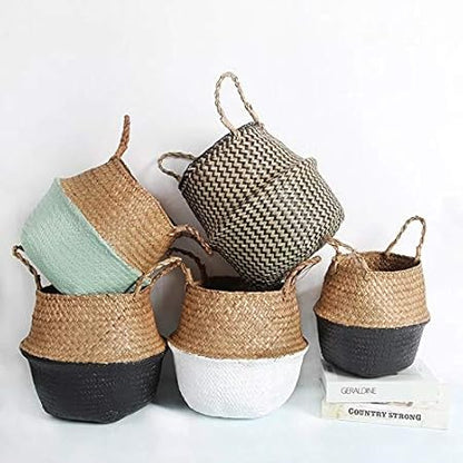 Storage Baskets Laundry Seagrass Baskets Wicker Hanging Flower Pot Baskets Storage Flower Home Pot Panier Osier Basket for Toys (Brown, 22cmX20cm)