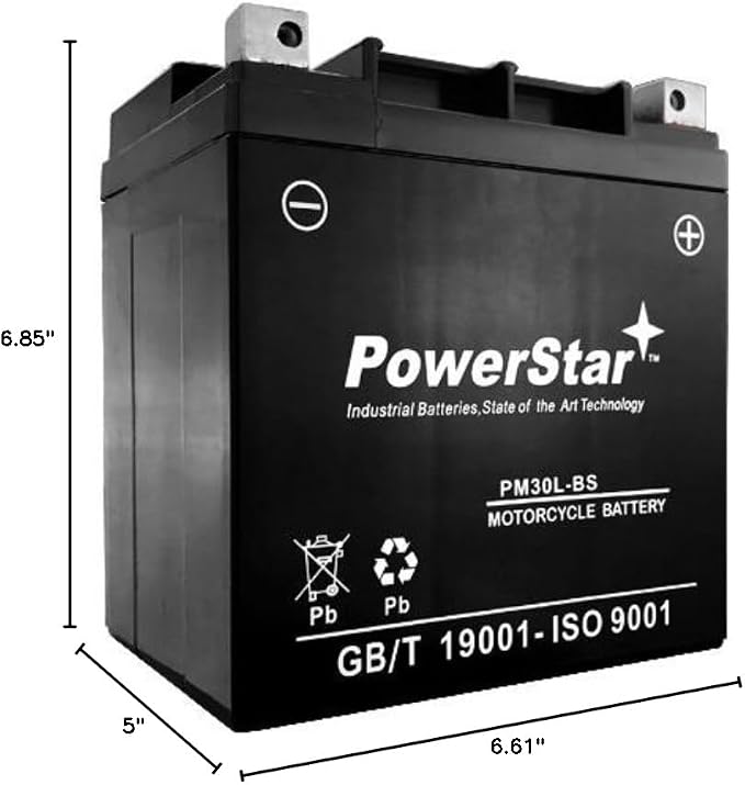 PowerStar PM30L-BS 12V 28AH Replaces CB30L-B, 30L-B, UB30L-B, M22H30, YB30L-B, YTX30L-BS Power Sports ATV Battery (Product similar to pictures)