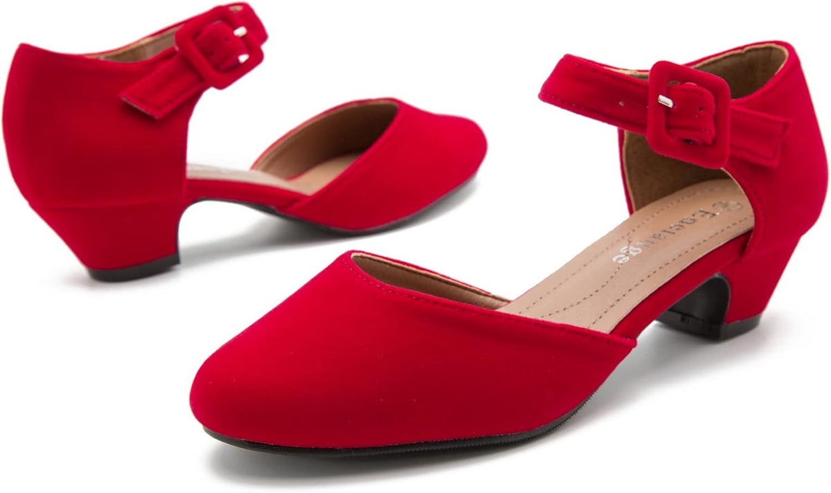 Enelauge Women's Ankle Buckle Strap Low Block Chunky Heels Closed Toe D'Orsay Pumps Dress Work Church Evening Shoes