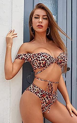SHEKINI Women Bandeau Bikini Set Halter Two Piece Swimsuits Off-Shoulder Crossback Top Cheeky Bottom