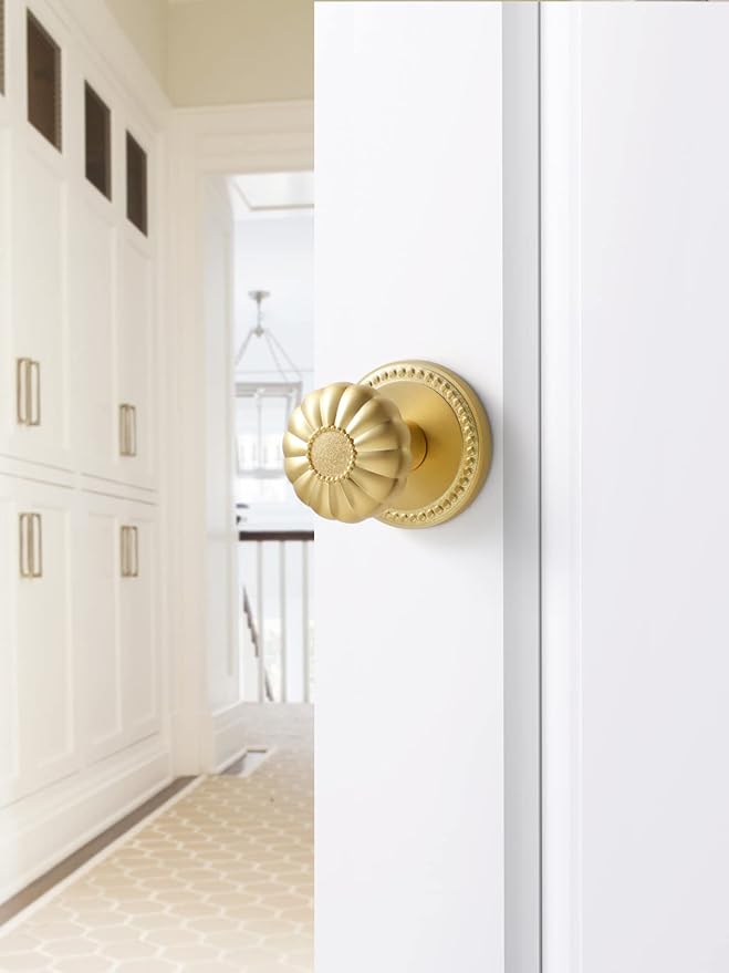 Dummy Gold Door Knobs Interior Satin Brass Dummy Door Handle Single Sided Decorative,Zinc Alloy 2 Pack