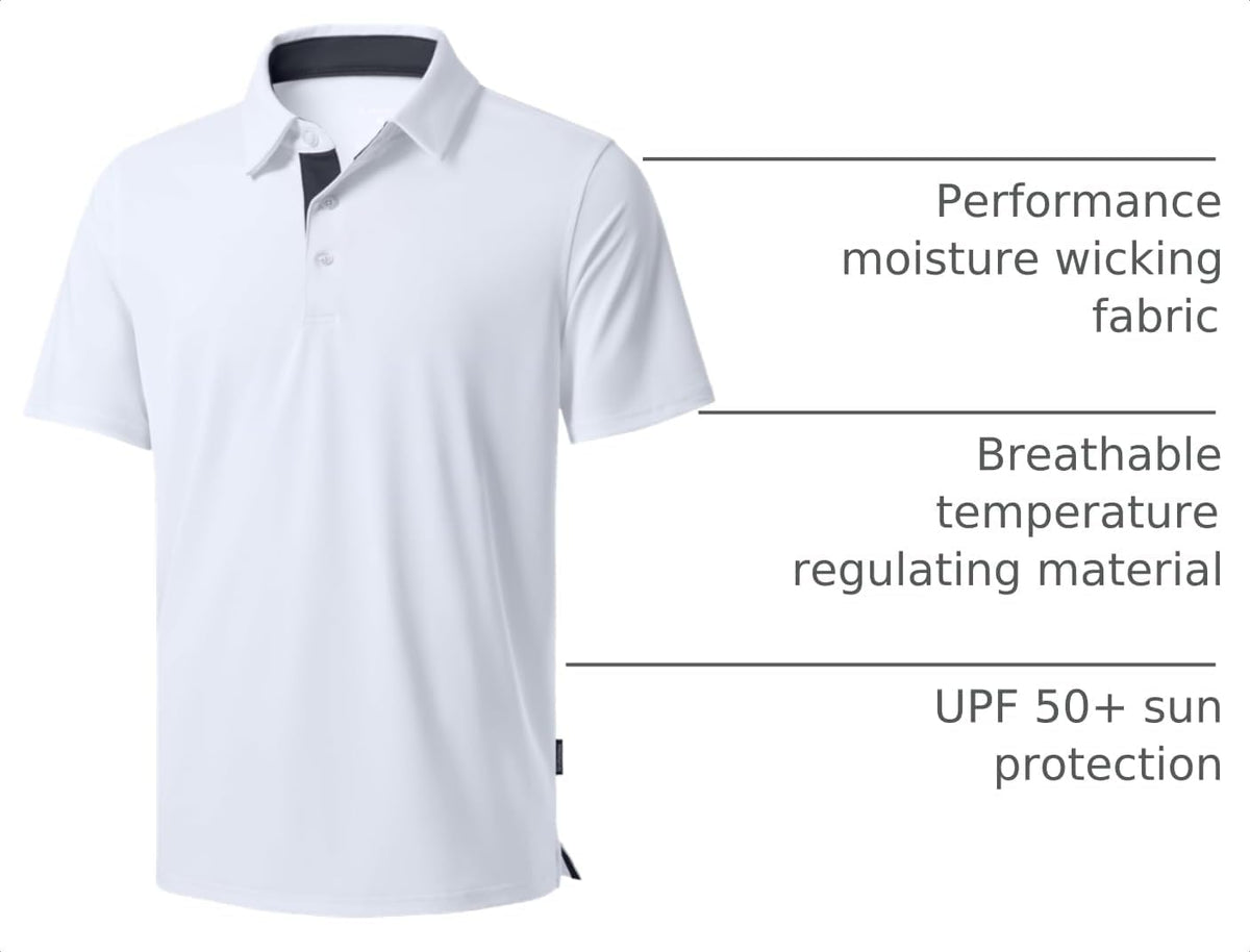 Men's Golf Shirts Dry Fit Moisture Wicking Performance Short Sleeve Collared Polo Shirts for Casual Athletic Business.