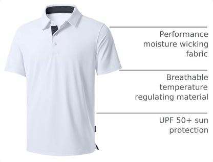 Men's Golf Shirts Dry Fit Moisture Wicking Performance Short Sleeve Collared Polo Shirts for Casual Athletic Business.