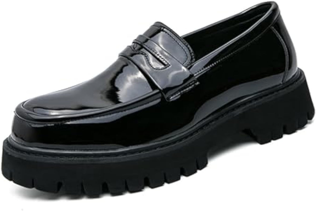 Men's Leather Platform Chunky Penny Loafers with Lug Sole