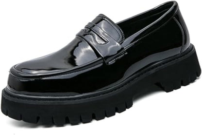 Men's Leather Platform Chunky Penny Loafers with Lug Sole