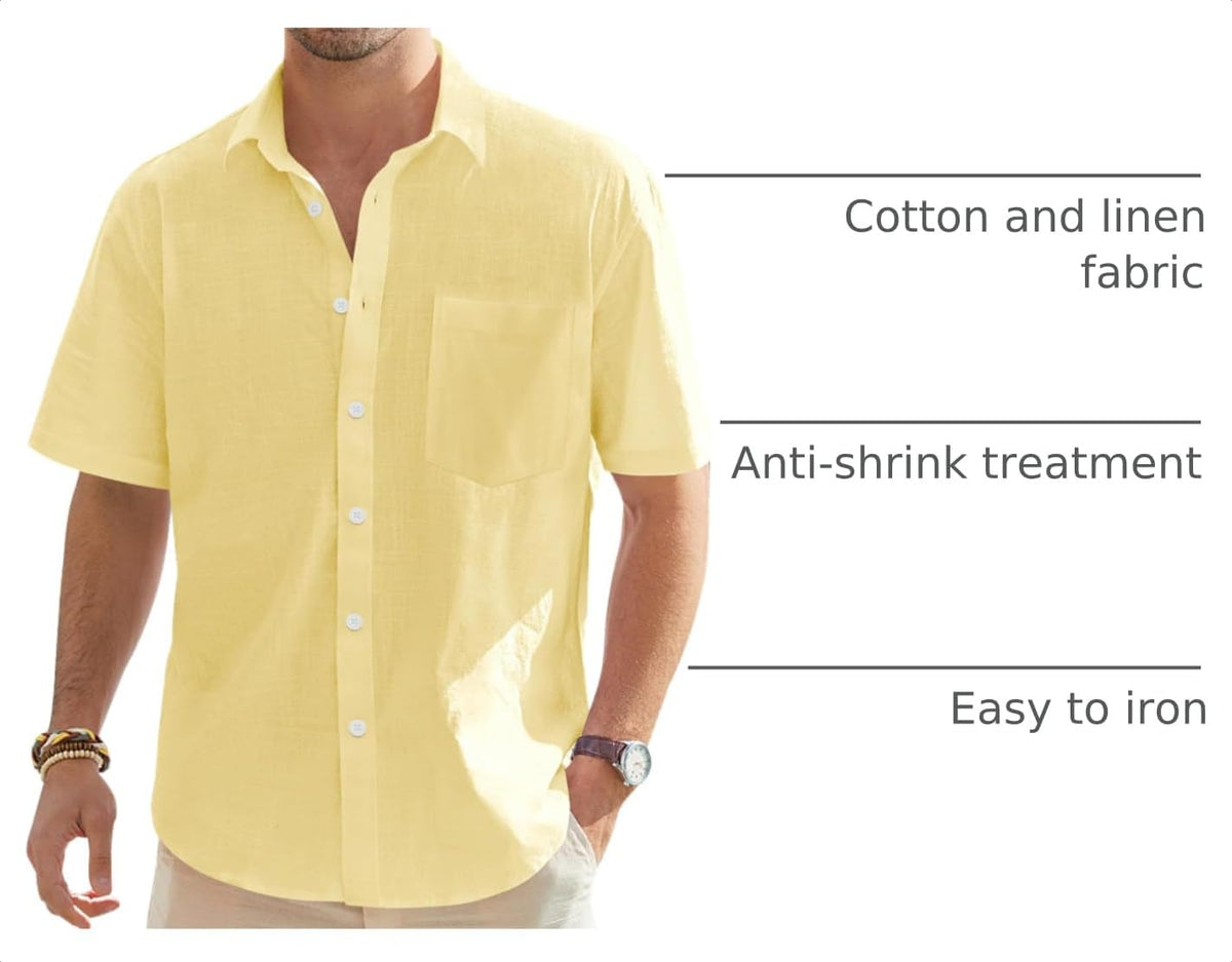 J.VER Men's Linen Short Sleeve Shirts Cotton Casual Lightweight Button Down Shirt Beach Vacation Summer Tops with Pocket