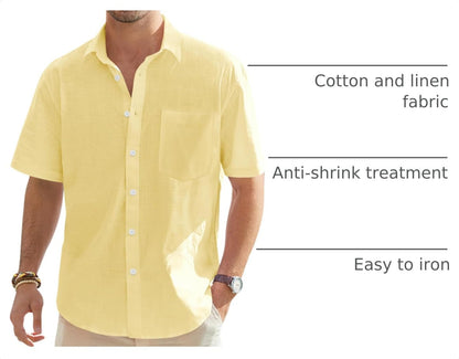 J.VER Men's Linen Short Sleeve Shirts Cotton Casual Lightweight Button Down Shirt Beach Vacation Summer Tops with Pocket