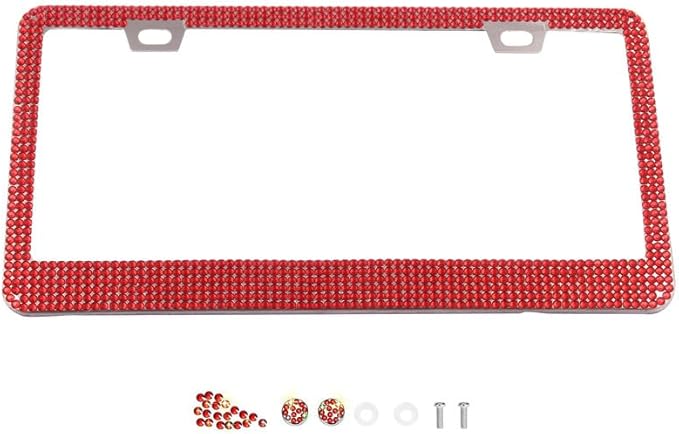 1 Pack Sparkly Bling License Plate Tag Frame Diamond Rhinestone Crystals License Plate Holder for Women (Red)