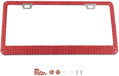 1 Pack Sparkly Bling License Plate Tag Frame Diamond Rhinestone Crystals License Plate Holder for Women (Red)