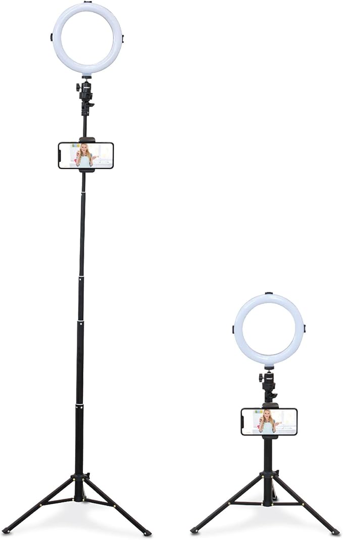 Bower 8" Selfie Ring Light Studio with Adjustable Tripod and Phone Holder  Professional Photo and Video Lighting Kit for Vlogging, Streaming, and Social Media Content Creation