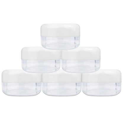 Beauticom 15 gram15ml Empty Clear Small Round Travel Container Jars with Lids for Make Up Powders, Eyeshadow Pigments, Lotions, Creams, Lip Balm, Lip Gloss, Samples (12 Pieces, White Lid)