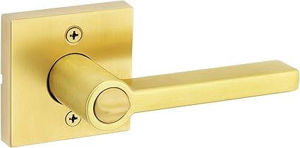 Kwikset Halifax Entry Door Handle with Lock and Key, Secure Keyed Reversible Lever Exterior, For Front Entrance and Bedrooms, Satin Brass, Pick Resistant Smartkey Rekey Security and Microban