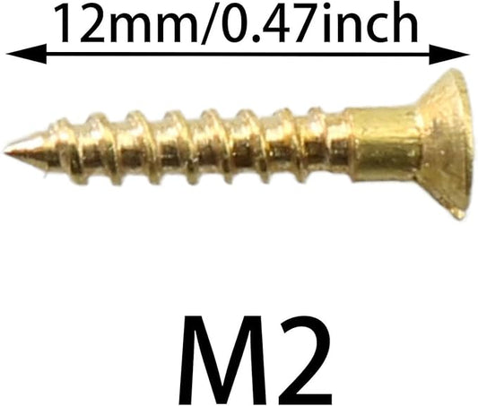 Pre-Drilling Screw MEETOOT 25pcs Brass Slotted Countersunk Head Screws Flat Self-Tapping Wood Bolt Woodworking Screws Furniture Hardware 2 x 12Inch (M2 x 12mm), Gold