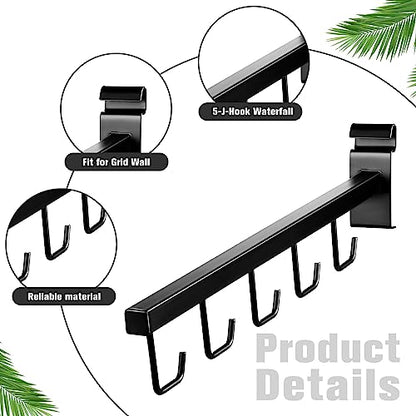 Qunclay 5 Packs Wire Grid Waterfall Faceout with 5 Hooks for Gridwall, J Hook Gridwall Hooks Square Tube Fixture for Grid Wall Totes Bag Merchandising Accessories Display 15.7 Inch(Black)