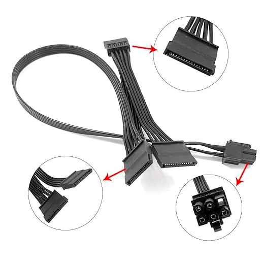 Suyitai SATA SSD Power Supply Cable Conductor and Wire Line for EVGA 1000 GQ 80 Gold 1000W 6 Pin 1 to 3 PSU 6-Pin to 3X Power Cable 18AWG(Input: 6pin, Output: 3X SATA 15pin)(73cm28.7in)