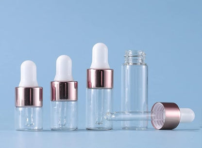 50 Pcs Mini Glass Dropper Bottle Lab Dropping Bottles Essential Oil Dropper Bottles Cosmetic Sample Vials Dropping Sample Containers Eye Dropper Dispenser (Rose Gold, 1ML)